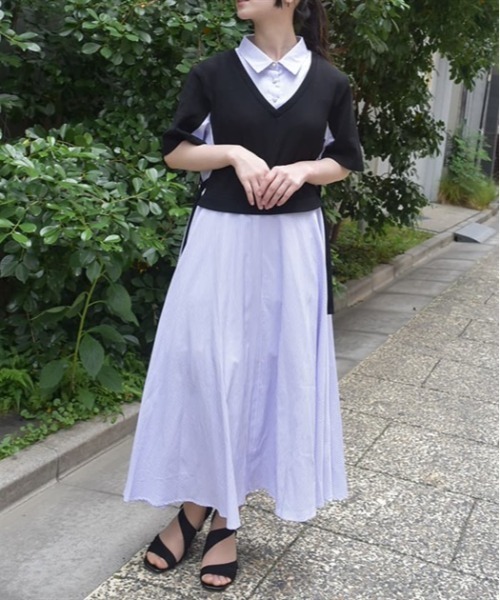axes femme(アクシーズファム)の「重ね着風ストライプシャツワンピース(ワンピース・レディース・キナリ/ネイビー/ブラック・FREE)」の2枚目の写真