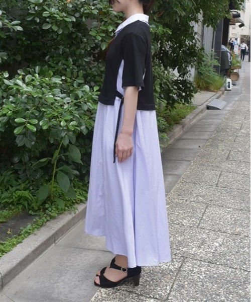 axes femme(アクシーズファム)の「重ね着風ストライプシャツワンピース(ワンピース・レディース・キナリ/ネイビー/ブラック・FREE)」の4枚目の写真