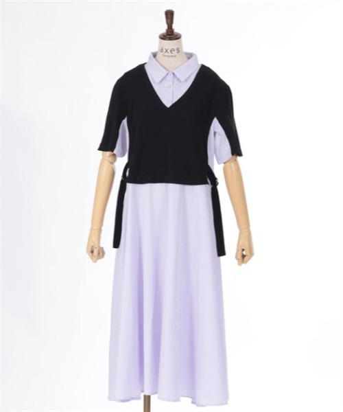 axes femme(アクシーズファム)の「重ね着風ストライプシャツワンピース(ワンピース・レディース・キナリ/ネイビー/ブラック・FREE)」の6枚目の写真