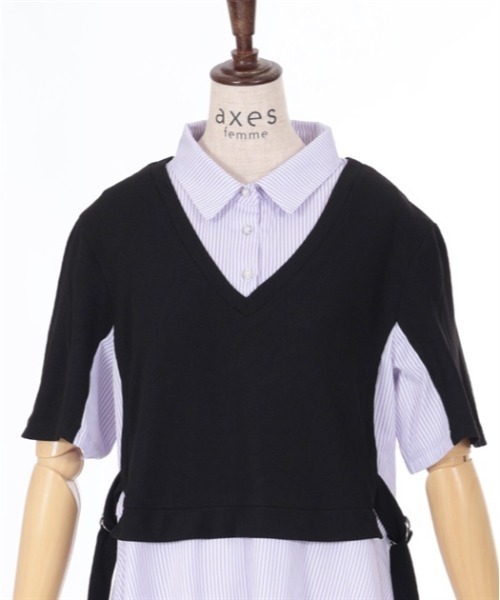 axes femme(アクシーズファム)の「重ね着風ストライプシャツワンピース(ワンピース・レディース・キナリ/ネイビー/ブラック・FREE)」の9枚目の写真