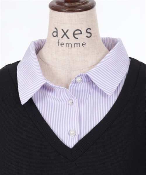axes femme(アクシーズファム)の「重ね着風ストライプシャツワンピース(ワンピース・レディース・キナリ/ネイビー/ブラック・FREE)」の11枚目の写真