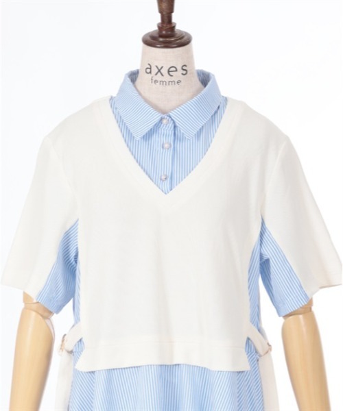 axes femme(アクシーズファム)の「重ね着風ストライプシャツワンピース(ワンピース・レディース・キナリ/ネイビー/ブラック・FREE)」の18枚目の写真