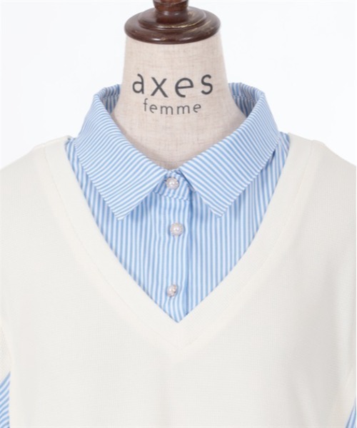 axes femme(アクシーズファム)の「重ね着風ストライプシャツワンピース(ワンピース・レディース・キナリ/ネイビー/ブラック・FREE)」の20枚目の写真