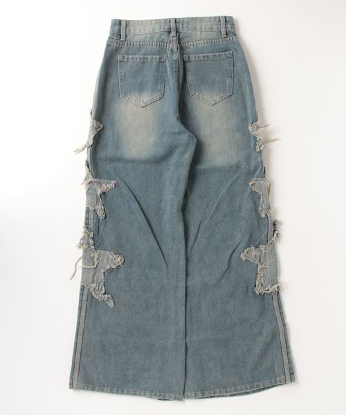 『.KOM/ドットケーオーエム』スターフリンジラインデニムパンツ【Y】【CN】（デニムパンツ）｜.KOM（ドットコム）