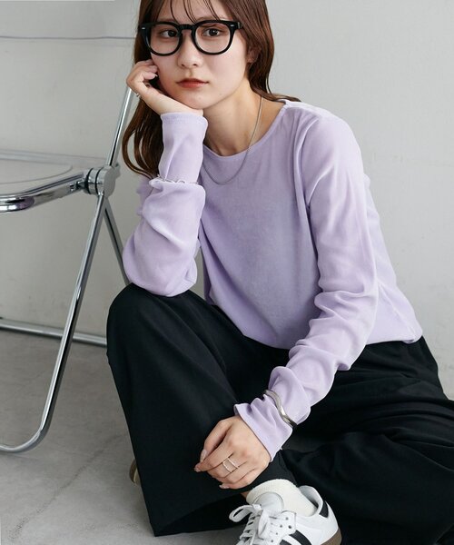 DISCOAT(ディスコート)の「【リピーター続出!】フロッキーメッシュロングスリーブ《WEB限定カラーあり》(Tシャツ/カットソー・レディース・アイボリー/グレー/ピンク/ミント/ライトグレー/ベージュ/レモンイエロー/ベビーピンク/チャコールグレー/パープル/ブラウン・FREE)」の9枚目の写真