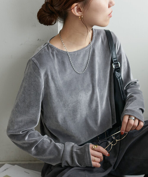 DISCOAT(ディスコート)の「【リピーター続出!】フロッキーメッシュロングスリーブ《WEB限定カラーあり》(Tシャツ/カットソー・レディース・アイボリー/グレー/ピンク/ミント/ライトグレー/ベージュ/レモンイエロー/ベビーピンク/チャコールグレー/パープル/ブラウン・FREE)」の5枚目の写真