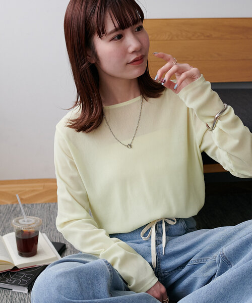 DISCOAT(ディスコート)の「【リピーター続出!】フロッキーメッシュロングスリーブ《WEB限定カラーあり》(Tシャツ/カットソー・レディース・アイボリー/グレー/ピンク/ミント/ライトグレー/ベージュ/レモンイエロー/ベビーピンク/チャコールグレー/パープル/ブラウン・FREE)」の1枚目の写真