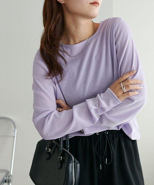 DISCOAT（ディスコート）の「【WEB限定】フロッキーメッシュロングスリーブ（Tシャツ/カットソー・レディース・アイボリー/グレー/ピンク/ミント/ライトグレー/ベージュ/レモンイエロー/ベビーピンク/チャコールグレー/パープル/ブラウン・FREE）」の20枚目の写真