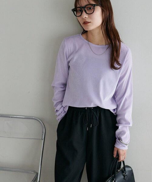 DISCOAT（ディスコート）の「【WEB限定】フロッキーメッシュロングスリーブ（Tシャツ/カットソー・レディース・アイボリー/グレー/ピンク/ミント/ライトグレー/ベージュ/レモンイエロー/ベビーピンク/チャコールグレー/パープル/ブラウン・FREE）」の21枚目の写真