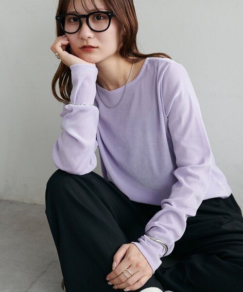 DISCOAT（ディスコート）の「【WEB限定】フロッキーメッシュロングスリーブ（Tシャツ/カットソー・レディース・アイボリー/グレー/ピンク/ミント/ライトグレー/ベージュ/レモンイエロー/ベビーピンク/チャコールグレー/パープル/ブラウン・FREE）」の22枚目の写真