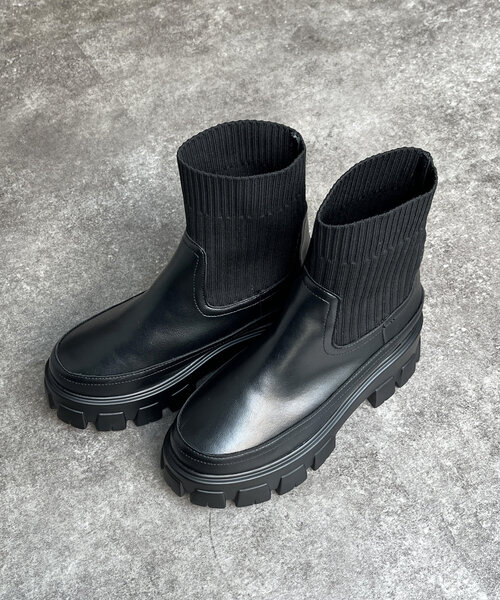 CPCM（シーピーシーエム）の「厚底ニットカジュアルブーツ（ブーツ・レディース・アイボリー/ブラック・LARGE/MEDIUM/SMALL）」の8枚目の写真