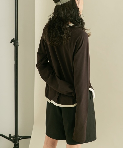 KBF（ケイビーエフ）の「2WAYメッシュロングTEE（Tシャツ/カットソー・レディース・アイボリー/ダークブラウン・ONE）」の4枚目の写真