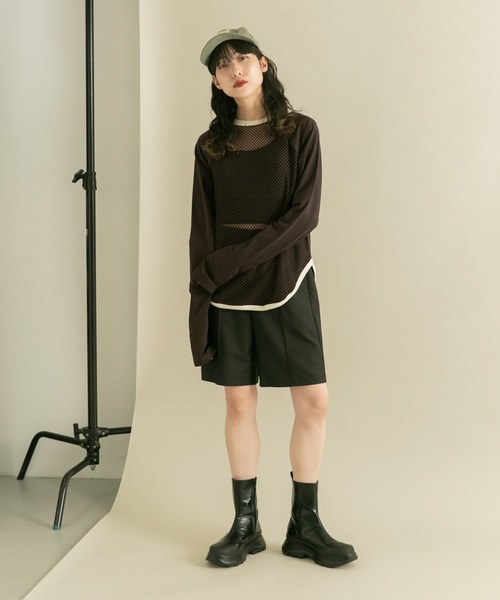 KBF（ケイビーエフ）の「2WAYメッシュロングTEE（Tシャツ/カットソー・レディース・アイボリー/ダークブラウン・ONE）」の7枚目の写真