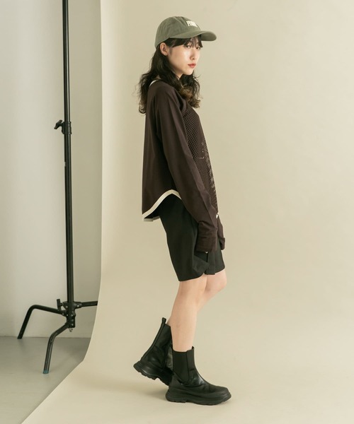 KBF（ケイビーエフ）の「2WAYメッシュロングTEE（Tシャツ/カットソー・レディース・アイボリー/ダークブラウン・ONE）」の8枚目の写真