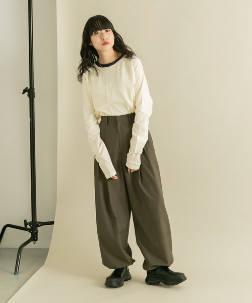 KBF（ケイビーエフ）の「2WAYメッシュロングTEE（Tシャツ/カットソー・レディース・アイボリー/ダークブラウン・ONE）」の13枚目の写真