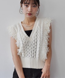 Meli rich（メリーリッチ）の「フリンジバルキーニットベスト（ベスト）」
