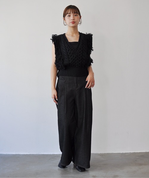 Meli rich（メリーリッチ）の「フリンジバルキーニットベスト（ベスト・レディース・アイボリー/ブラック/グレー・FREE）」の15枚目の写真