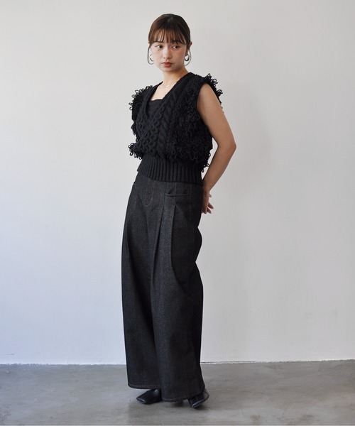 Meli rich（メリーリッチ）の「フリンジバルキーニットベスト（ベスト・レディース・アイボリー/ブラック/グレー・FREE）」の16枚目の写真