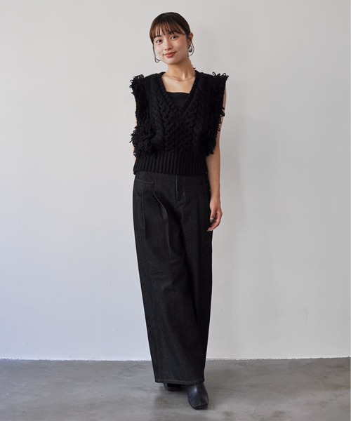 Meli rich（メリーリッチ）の「フリンジバルキーニットベスト（ベスト・レディース・アイボリー/ブラック/グレー・FREE）」の17枚目の写真