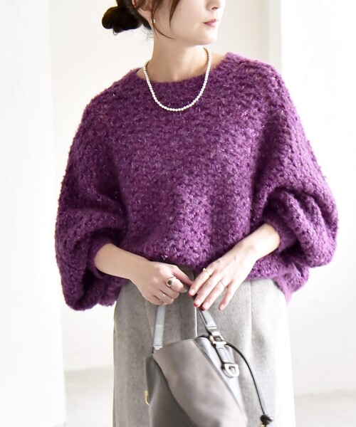 quaranciel:〈手洗い可能〉スパンコール レース編み クルーネック