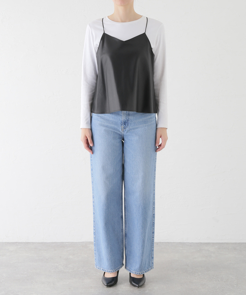 JOURNAL STANDARD（ジャーナルスタンダード）の「フェイクレザーキャミブラウス（キャミソール・レディース・ブラック・FREE）」の3枚目の写真