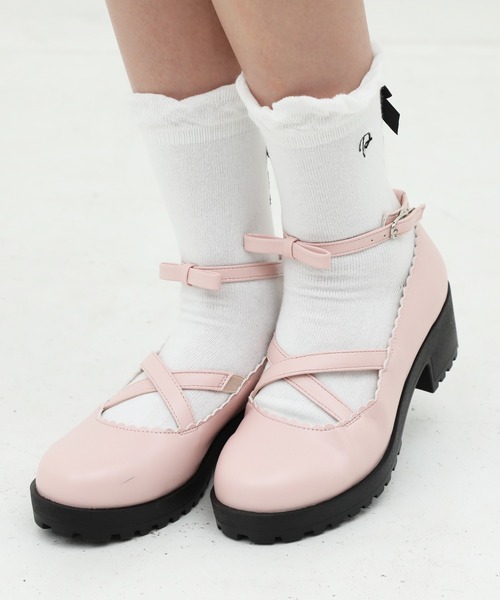 PINKHUNT（ピンクハント）の「PINKHUNT ピンクハント アンクルリボンベルトローファー 0011（ローファー・キッズ・ブラック/ベビーピンク・M size/L size/S size）」の5枚目の写真