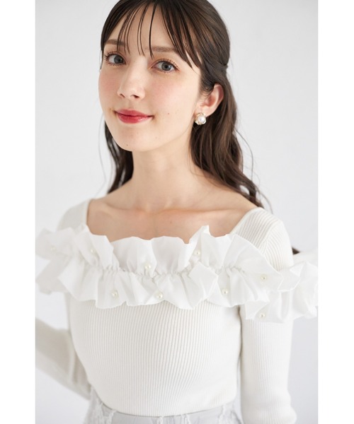 tocco closet(トッコ クローゼット)の「パール付きフリル切り替えリブニットプルオーバー(ニット/セーター・レディース・オフホワイト/ブラック/ピンク・M)」の22枚目の写真