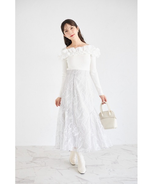 トッコクローゼット tocco closet パール付きフリル切り替えリブニットプルオーバー パール付きフリル切り替えリブニットプルオーバー