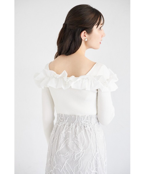 tocco closet(トッコ クローゼット)の「パール付きフリル切り替えリブニットプルオーバー(ニット/セーター・レディース・オフホワイト/ブラック/ピンク・M)」の21枚目の写真