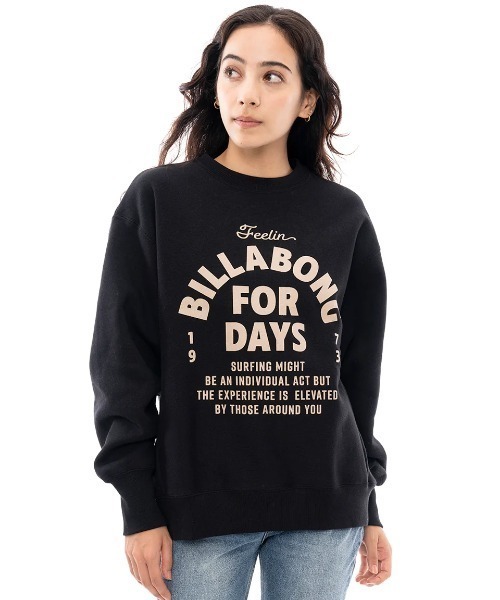 BILLABONG レディース SIDE RIB HEAVY SWEAT トレーナー 【2024年秋冬モデル】/ビラボンフロントプリントクルーネックトレーナー