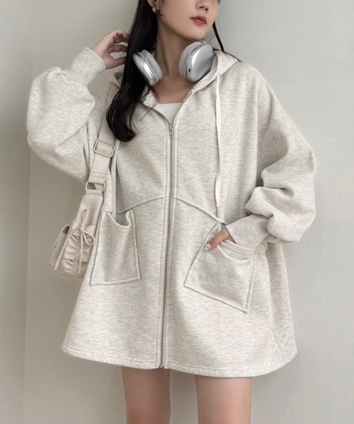 one after another NICE CLAUP（ワンアフターアナザーナイスクラップ）の「ビッグシルエットジップパーカー（パーカー・レディース・オフホワイト/モカ/ベージュ/オートミール/チャコールグレー・FREE）」の5枚目の写真