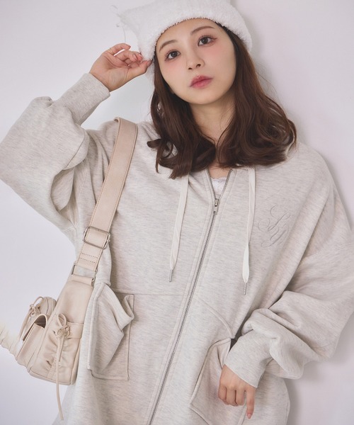 NICE CLAUP パーカー 白 セール】ビッグシルエットジップパーカー（パーカー）｜one