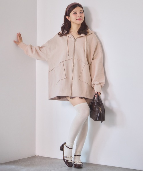 one after another NICE CLAUP（ワンアフターアナザーナイスクラップ）の「ビッグシルエットジップパーカー（パーカー・レディース・オフホワイト/モカ/ベージュ/オートミール/チャコールグレー・FREE）」の14枚目の写真