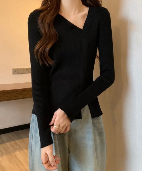 Miniministore(ミニミニストア)の「リブニットトップス フロントスリット(ニット/セーター・レディース・グレー/ブラック/ベージュ/ホワイト・FREE)」の7枚目の写真