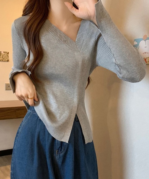 Miniministore(ミニミニストア)の「リブニットトップス フロントスリット(ニット/セーター・レディース・グレー/ブラック/ベージュ/ホワイト・FREE)」の10枚目の写真