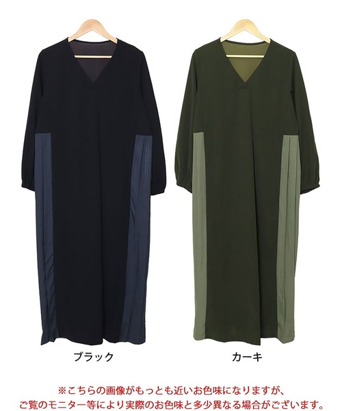 GOLDJAPAN（ゴールドジャパン）の「サイドプリーツ切り替えVネックワンピース【大きいサイズ対応】（ワンピース・レディース・ブラック/カーキ・LL/3L/4L/5L）」の18枚目の写真