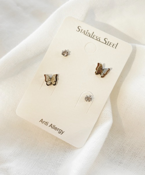 ciite' surgical stainless(シーテサージカルステンレス)の「【 金属アレルギー対応 】 バタフライ セットピアス サージカルステンレス(ピアス(両耳用)・レディース・シルバー/ゴールド・FREE)」の5枚目の写真