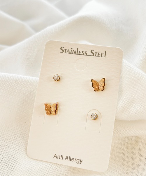 ciite' surgical stainless(シーテサージカルステンレス)の「【 金属アレルギー対応 】 バタフライ セットピアス サージカルステンレス(ピアス(両耳用)・レディース・シルバー/ゴールド・FREE)」の4枚目の写真