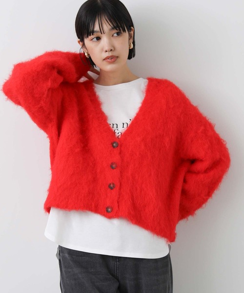 Gready Brilliant（グレディブリリアン）の「ソフトシャギーＶネックカーディガン（カーディガン/ボレロ・レディース・レッド/ライトグレー・38）」の2枚目の写真