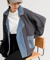 rps | デニム切替ライダースニットジャケット(ライダースジャケット)