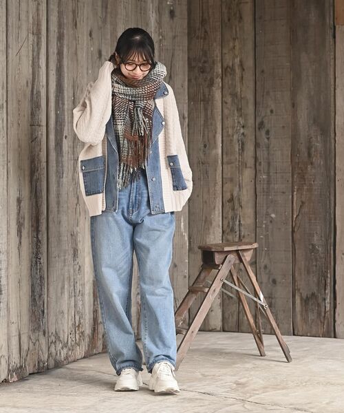 デニム切替ライダースニットジャケット（ライダースジャケット）｜rps