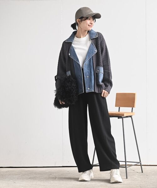 rps（アールピーエス）の「デニム切替ライダースニットジャケット（ライダースジャケット・レディース・アイボリー/ブラック/チャコールグレー・フリー）」の21枚目の写真