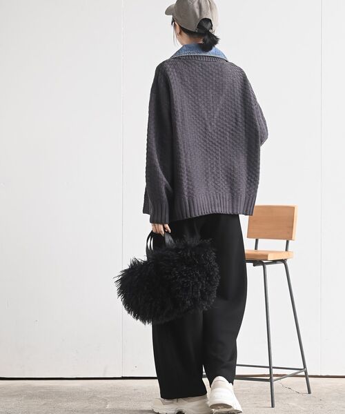 rps（アールピーエス）の「デニム切替ライダースニットジャケット（ライダースジャケット・レディース・アイボリー/ブラック/チャコールグレー・フリー）」の19枚目の写真