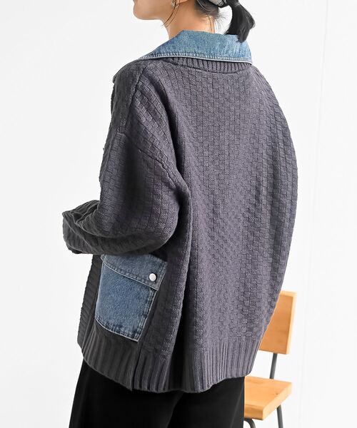 rps（アールピーエス）の「デニム切替ライダースニットジャケット（ライダースジャケット・レディース・アイボリー/ブラック/チャコールグレー・フリー）」の15枚目の写真