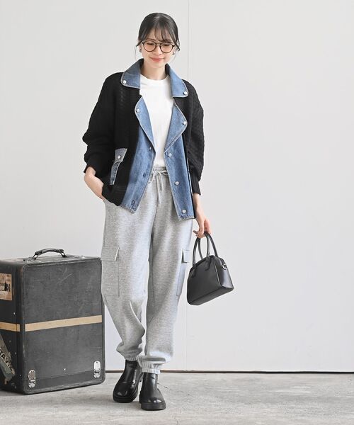 rps（アールピーエス）の「デニム切替ライダースニットジャケット（ライダースジャケット・レディース・アイボリー/ブラック/チャコールグレー・フリー）」の13枚目の写真