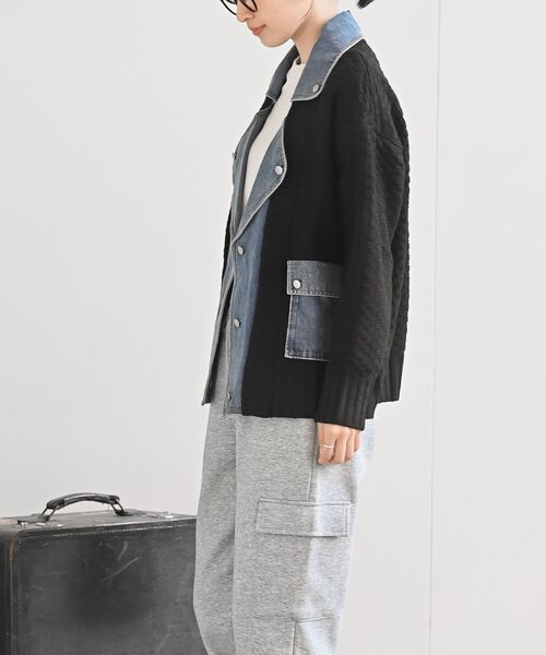 rps（アールピーエス）の「デニム切替ライダースニットジャケット（ライダースジャケット・レディース・アイボリー/ブラック/チャコールグレー・フリー）」の12枚目の写真