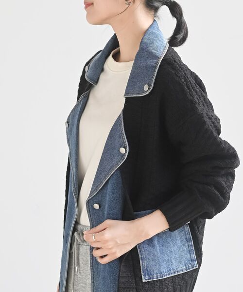 rps（アールピーエス）の「デニム切替ライダースニットジャケット（ライダースジャケット・レディース・アイボリー/ブラック/チャコールグレー・フリー）」の8枚目の写真