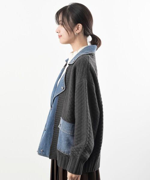 rps（アールピーエス）の「デニム切替ライダースニットジャケット（ライダースジャケット・レディース・アイボリー/ブラック/チャコールグレー・フリー）」の5枚目の写真