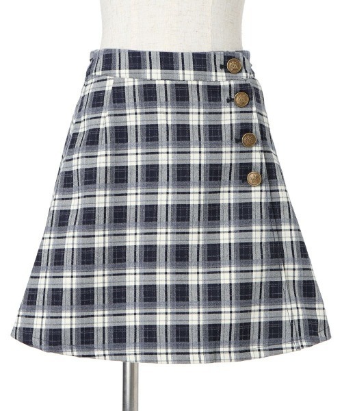 F i.n.t（フィント）の「【セットアップ対応】エンブレム釦ラップ風チェックミニスカート/fint（スカート・レディース・ネイビー×ホワイト/ベージュ×ブラック・FREE）」の9枚目の写真
