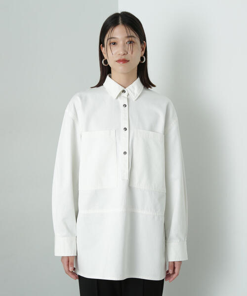 N.（N. Natural Beauty Basic）（エヌエヌナチュラルビューティーベーシック）の「◆サイドスリットオーバーサイズシャツ（シャツ/ブラウス・レディース・オフホワイト/ブルー・MEDIUM）」の11枚目の写真